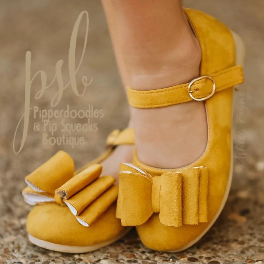 Pipperdoodles Mustard Suede Bow Shoes